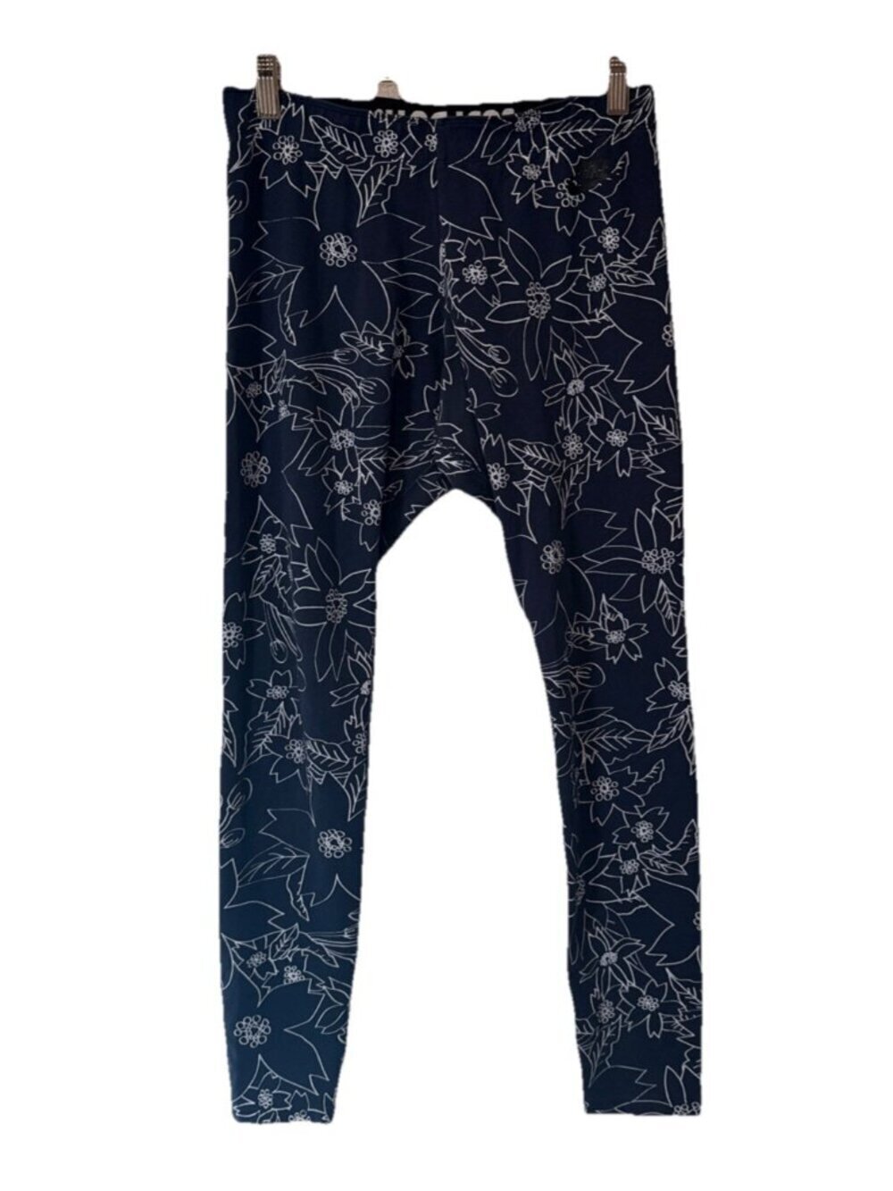 Nike Floral Leggings Size Medium Fold Down Just Do It Waist Blue White